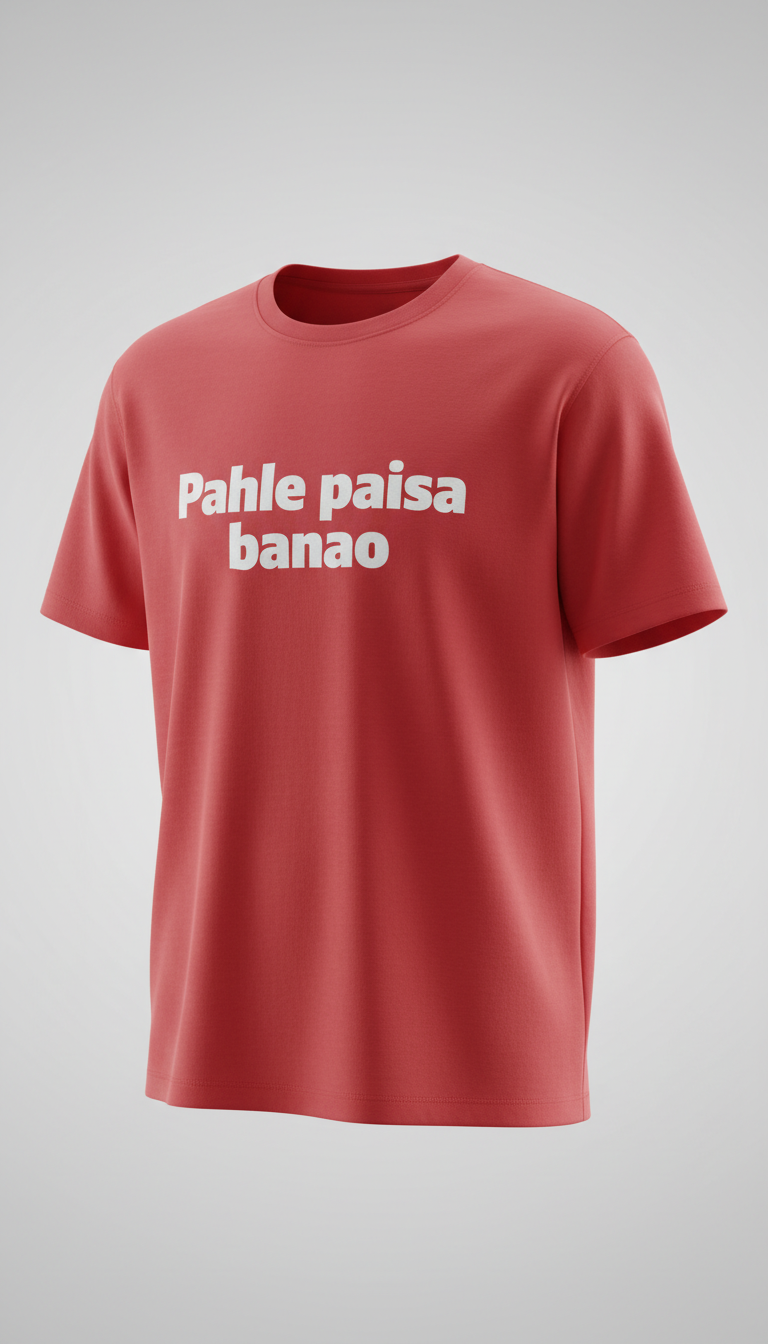 make a red tshirt and write - Pahle paisa banao