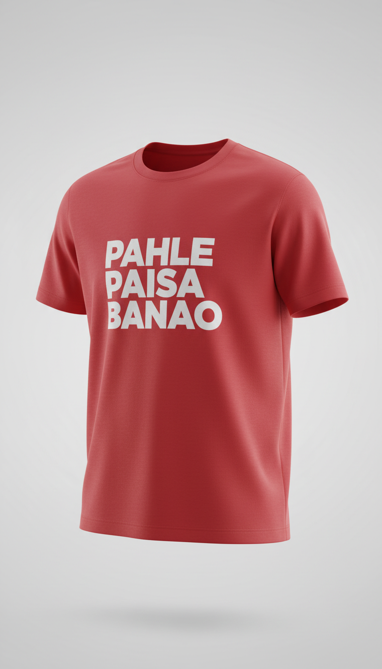 make a red tshirt and write - Pahle paisa banao