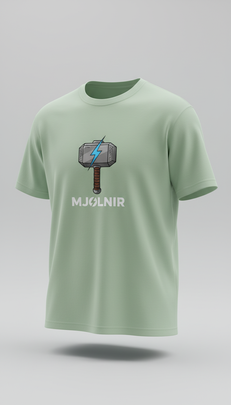 make tshirt light green and put the Thor hammer on the front side of tshirt