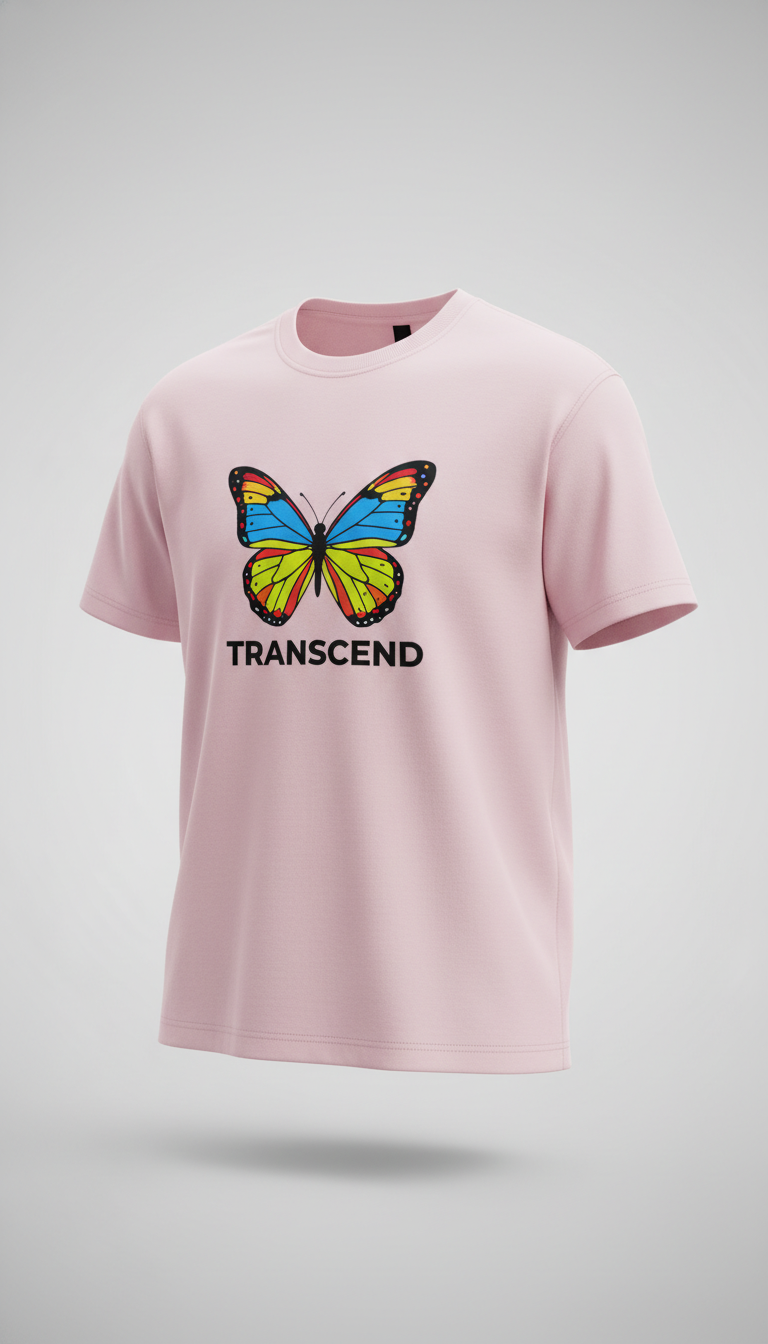 make a light pink tshirt and put butterfly with colour full design on the front side of Tshirt